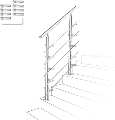 Immagine prodotto di Jopassy ringhiera per scale in acciaio inox ringhiera per balconi Ø 42 mm per scale da giardino interne ed esterne 150 cm 5 traverse
