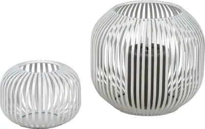 Produktbild von 2er Set Windlichter Wili Stäbe in Kugelform H. 10 + 18cm weiß aus Metall Formano
