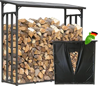 Produktbild von Metallener Holzaufbewahrungscontainer – Feuerkorb – Zur Lagerung von Holz – Wetterbeständiges Design – 185x70x185 cm – Anthrazit