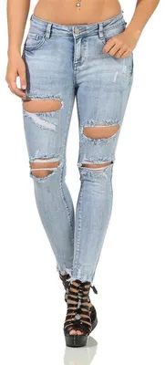 Produktbild von Damen Jeans Hose Risse Röhrenjeans Skinny Slim Fit Stretch, Hellblau-279 M/38
