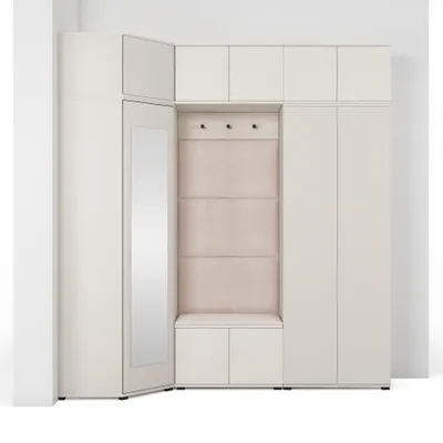 Produktbild von Garderoben-Set Napoli Version 20: Eckschrank mit Polsterpaneelen, Schuhschrank, Hängeschrank für Flur und Eingangsbereich (Cashmere/Trinity 01)