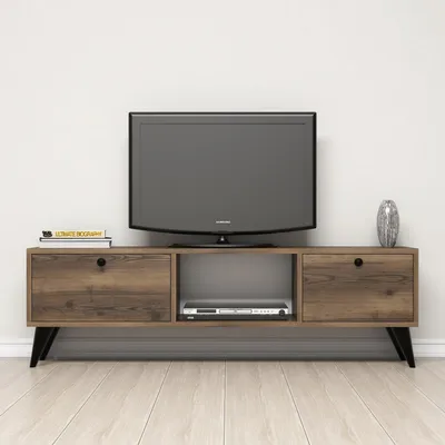 Obrázek produktu pro Skye Decor, TV stolek, ořech a černá, 138 x 42,6 x 29,5 cm | 100% melaminem potažená dřevotřísková deska, tloušťka 18 mm | Možnost montáže na zeď, moderní skandinávská elegance.
