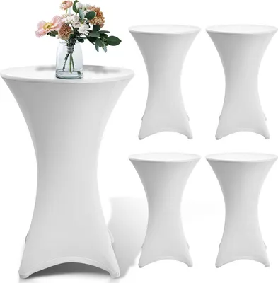 Immagine prodotto di Jopassy 4x Copritavolo alto elasticizzato Copritavolo alto Ø 60 cm Copritavolo da bistrot Bianco