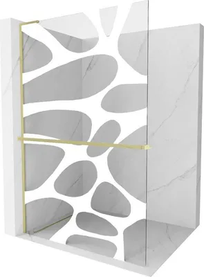 Produktbild von Mexen Kioto+ L Duschwand mit Regal Walk-in 90 x 200 cm, Weißes Muster, Gebürstet Gold - 800-090-123-55-97