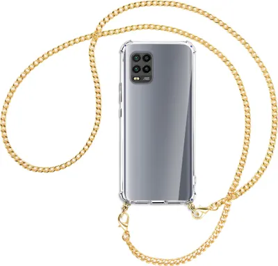 Produktbild von Handykette Backcover-Schutzhülle mit Band (Metall goldfarben) für Xiaomi Mi 10 Lite 5G (Zoom) - goldfarbene Kette