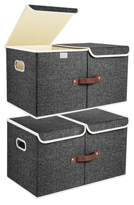 Image de Grande boîte de rangement avec couvercle et compartiments, en tissu, pliable, lavable, 55 x 33 x 30 cm