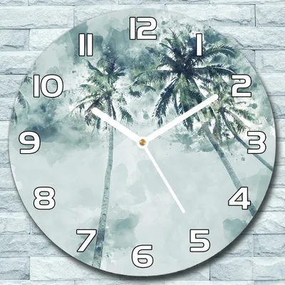 Produktbild von Wanduhr aus Glas Rund fi 30 Kokospalmen Quarz Deko Schlafzimmer Büro