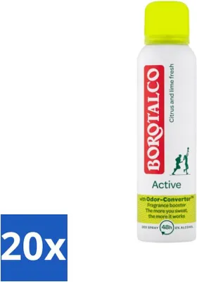 Immagine prodotto di Borotalco – Deodorante spray – Attivo – Freschezza agrumi e lime – 0% alcool – 150 ml – Confezione risparmio – 20 pezzi