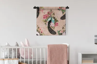 Produktbild von MuchoWow® Wandteppich Wandbehang Pfau - Rosa - Blumen 60x60 cm Tapisserie Dekoration Wandtuch - Dekorationen - Wand Decke