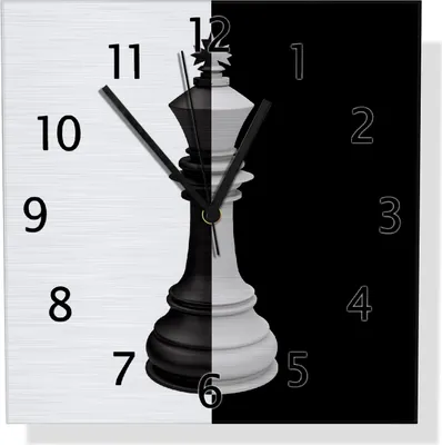 Produktbild von Wallario Design Wanduhr Schachfigur schwarz-weiß aus Aluverbund, Größe 30 x 30 cm