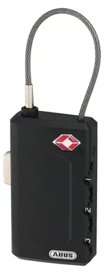 Productafbeelding van Abus Bagagehangslot - TSA-Cijferslot met Zelfinstelbare 3-Cijferige Code - Kunststof Slotkast - TSA-Indicator - Inclusief Naamplaatje - Geschikt voor Koffers en Tassen - 90 x 30 mm - Zwart