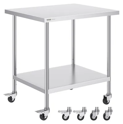Image de Table de travail en acier inoxydable - Banc de travail en acier inoxydable - Table de cuisine - Banc de travail sur roulettes