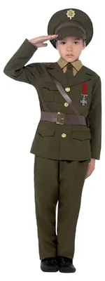 Armeeoffizier Kostüm für Kinder, Gr. M, Grün