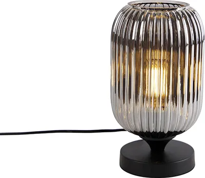 Produktbild von QAZQA - Art Deco Art Deco Tischlampe schwarz mit Rauchglas - Banci I Wohnzimmer I Schlafzimmer - Rund - LED geeignet E27