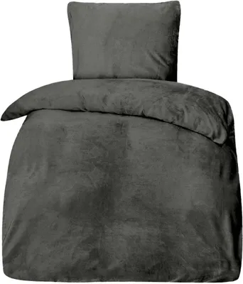 Produktbild von Bettwäsche Winter Plüsch Samt Touch Fleece Uni 155x220 80x80cm: 2tlg. / Dunkelgrau