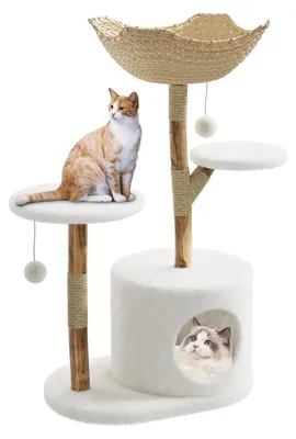 Immagine prodotto di Tiragraffi in legno - Torre da arrampicata - 2 livelli - Colonna tiragraffi - Cuccia - Per gatti da appartamento
