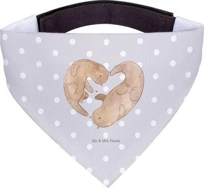 Produktbild von Mr. & Mrs. Panda Halstuch Hund Otter Herz - Grau Pastell - Geschenk, Verliebt, Für Hunde, Hochzeitstag, Liebe, Bandana, Dreieckstuch, Hundehalstuch