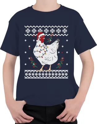 Produktbild von Huhn Weihnachtsmütze Hühnerfreunde - Ugly Christmas Sweater Weihnachten Uni Kinder T-Shirt, Navy, 152