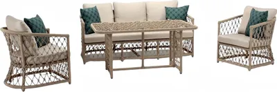 Produktbild von Sofagarnitur set 3 Sitzer Sofas 2x Sessel Couchtisch Terrasse Moderner Beige set
