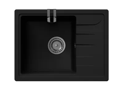 Produktbild von GRANMASTER Gracia Granitspüle 1 Becken mit Abtropffläche und Schwammhalter - Küchenspüle 58x44x16,4 cm - Schwarz Metallic