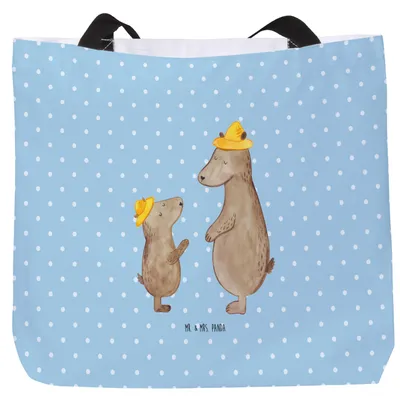 Produktbild von Mr. & Mrs. Panda Tote Bag Bären mit Hut - Blau Pastell - Geschenk, Bär, Muttertag, Familie, Schultasche, Reisetasche, Kinder, Tasche, Papa, Laptoptasche, Einkaufstasche