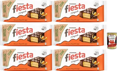 Produktbild von Fiesta, 10 Snacks Schwammkuchen mit Schokolade, zartem orangefarbenem Geschmack, ausgezeichnet für Frühstück und Snack, 6x 360g + Italian Gourmet polpa 400g