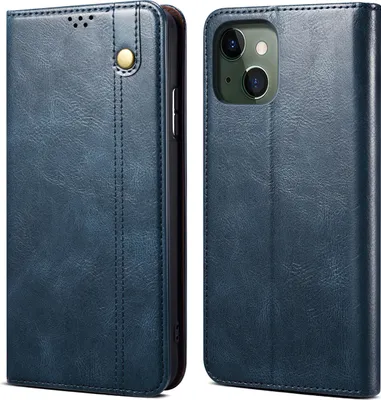 Produktbild von iPhone 13 Hülle, Leder Flip Brieftasche Schutzhülle für iPhone 13 Blau