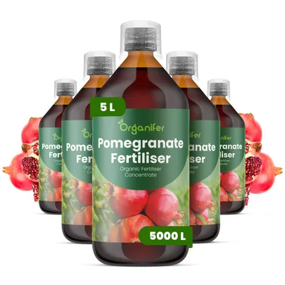 Produktbild von Granatapfel Flüssigdünger 5x1L – 2-1-8 NPK – Flüssig-Pflanzendünger für Granatapfel – Organifer