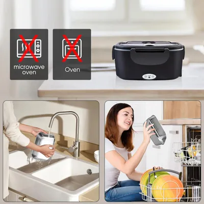 Image de Boîte à lunch électrique - Réchauffeur de nourriture - 1,5 litre - 60 W - 220 V - Acier inoxydable 304 - Prise européenne - Portable