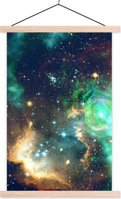 Produktbild von MuchoWow® Textilposter Leerzeichen - Grün - Gelb 120x180 cm mit holzfarbenen Rahmen - Textil-Plakat