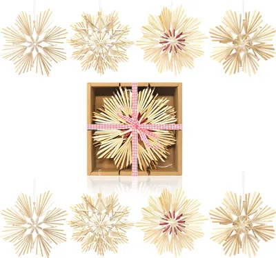 Produktbild von com-four® 8x Strohsterne im Mix-Set - Stroh-Anhänger für den Weihnachtsbaum - natürlicher Christbaum-Behang - Weihnachtsdekoration - 18 cm