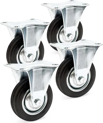 Produktbild von Wiltec Bockrollen Set 4x Transportrolle Ø100mm mit Vollgummirad, Metallfelge und Anbauplatte bis 70kg pro Rad, Apparaterollen Möbelrollen leiser Lauf