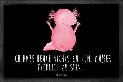 Produktbild von Mr. & Mrs. Panda fußmatte Axolotl Hurra 40 x 60 cm - Schwarz - Geschenk, Schmutzfangmatte, Motivation, Lurch, Freude, abstreifer, Axolot, Fußabstreifer, Gummimatte