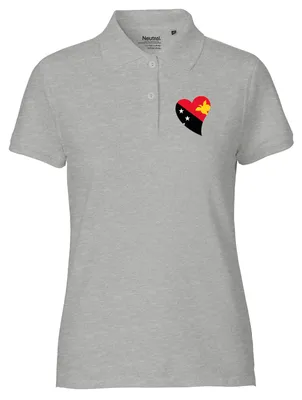Produktbild von Huuraa Damen Polo Shirt Papua-Neuguinea Flagge Herz S Sport Grey Bio Baumwolle Fairtrade Poloshirt Geschenkidee