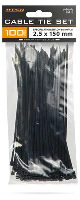 Productafbeelding van 100 zwarte kabelbinders, 150 x 2,5 mm – Nylon 66, zelfsluitende kabelbinders – Dunne kabelbinders voor het bundelen en bevestigen van kabels – Zwarte kabelbinders voor installatie en elektronica – 100 stuks per verpakking [05413]