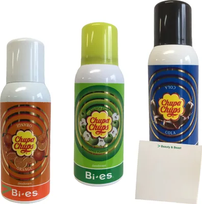 Produktbild von Chupa Chups Deospray Deodorant Spray Orange Apfel Coladuft 3er Pack (3x100ml) + usy Block