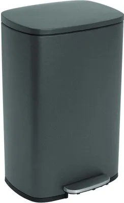 Zdjęcie produktu dla 50L Design ADMIRAL Matowy szary kosz kuchenny na pedały ze stali nierdzewnej z wiaderkiem i funkcją cichego zamykania
