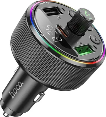 Immagine prodotto di Hoco E82 Trasmettitore FM Bluetooth con 2×USB-A e USB-C PD 30W, QC 3.0 - Nero