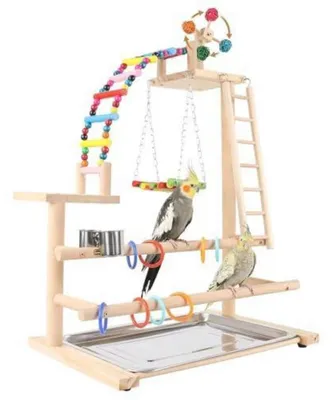 Produktbild von Vogelspielplatz für Wellensittiche und kleine Vögel 46x31x70cm Holz natur