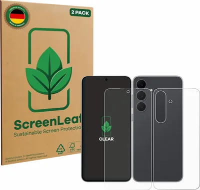 Produktbild von 2x ScreenLeaf Schutzfolie für Samsung Galaxy S25 FE (Display+Rückseite) nachhaltiger Displayschutz Display Schutz Folie Klar Transparent