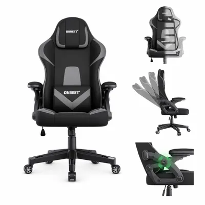 Produktbild von ONBEST Gaming Stuhl | Ergonomisch | mit Lordosenkissen | 150 kg | 360° | verstellbare Armlehnen Kopfstütze Rückenlehne
