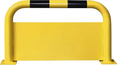 Produktbild von PROREGAL Rammschutz-Bügel mit Unterfahrschutz | HxB 60x100cm | Höhe Unterfahrschutz 40cm | Rohr-Ø 7,6cm | Kunststoffbeschichteter Stahl | Schwarz-Gelb