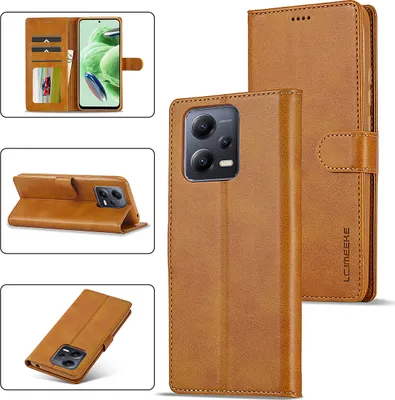 Image de Etui pour Xiaomi Poco X5 Pro, étui en cuir avec fermeture magnétique et support, étui de protection Jaune