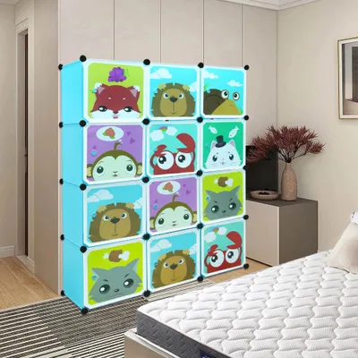Produktbild von Kunststoff Kleiderschrank Kinder Kleiderschrank DIY Baukastensystem mit 12 Türen Blau