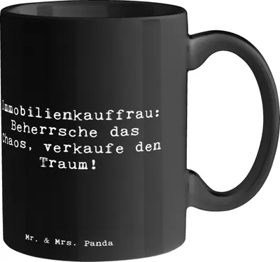 Produktbild von Mr. & Mrs. Panda Tasse Spruch Immobilienkauffrau - Schwarz - Geschenk, handgefertigte Geschenke, Trinkbecher, Berufe, Berufsprodukte, Immobilienprofi, Becher, Verkauf