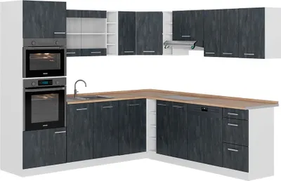 Produktbild von Eckküche Vicco R-Line Schwarz Beton 247 x 60 cm AP Eiche, Model 47409