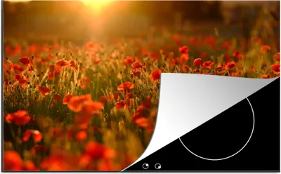 Produktbild von KitchenYeah© Herdabdeckplatte Mohnblumen - Blumen - Sonnenuntergang , 77x51cm, Küche Deko, Glaskeramikkochfeld Herdabdeckung, Abdeckplatte fùr Kochfeld