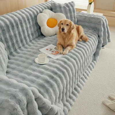 Zdjęcie produktu dla Pluszowy narzut na sofę 3-osobową 180*300 cm Pokrowiec na sofę Miękki Gruby Ciepły na zimę, sofa, łóżko, sypialnia, salon, szary