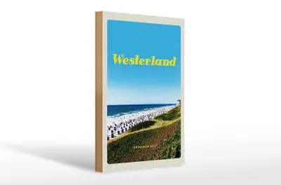 Produktbild von Holzschild Reise 20x30cm Westerland Strand Meer Strankörbe