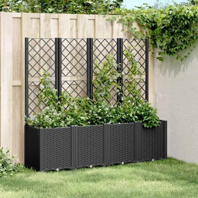Produktbild von Pflanzkasten mit Rankgitter, schwarz, 160 x 40 x 140 cm. Modulares Kunststoff-Blumenbeet für den Garten